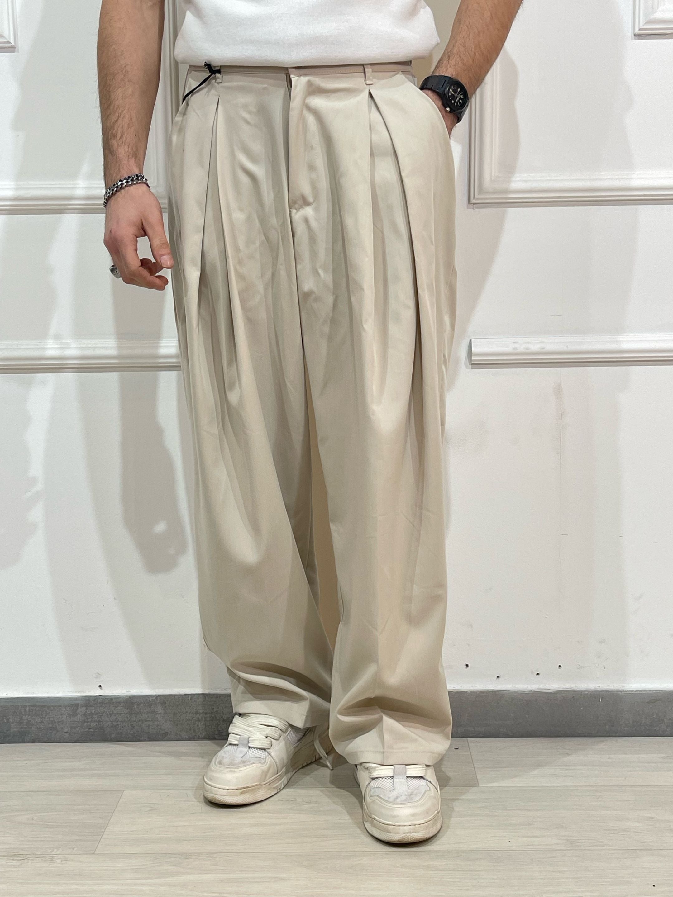 Adon pantalone wide fit AD2601 con pinces panna