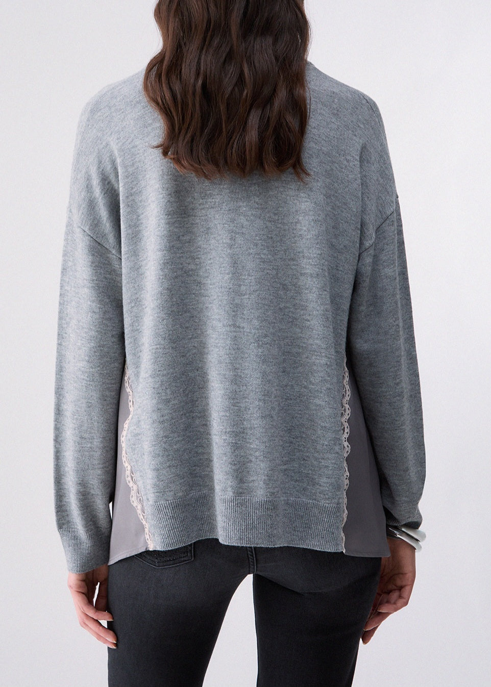 Liu jo maglia con inserti in raso lana mistoviscosa WF6290MA16R grigio