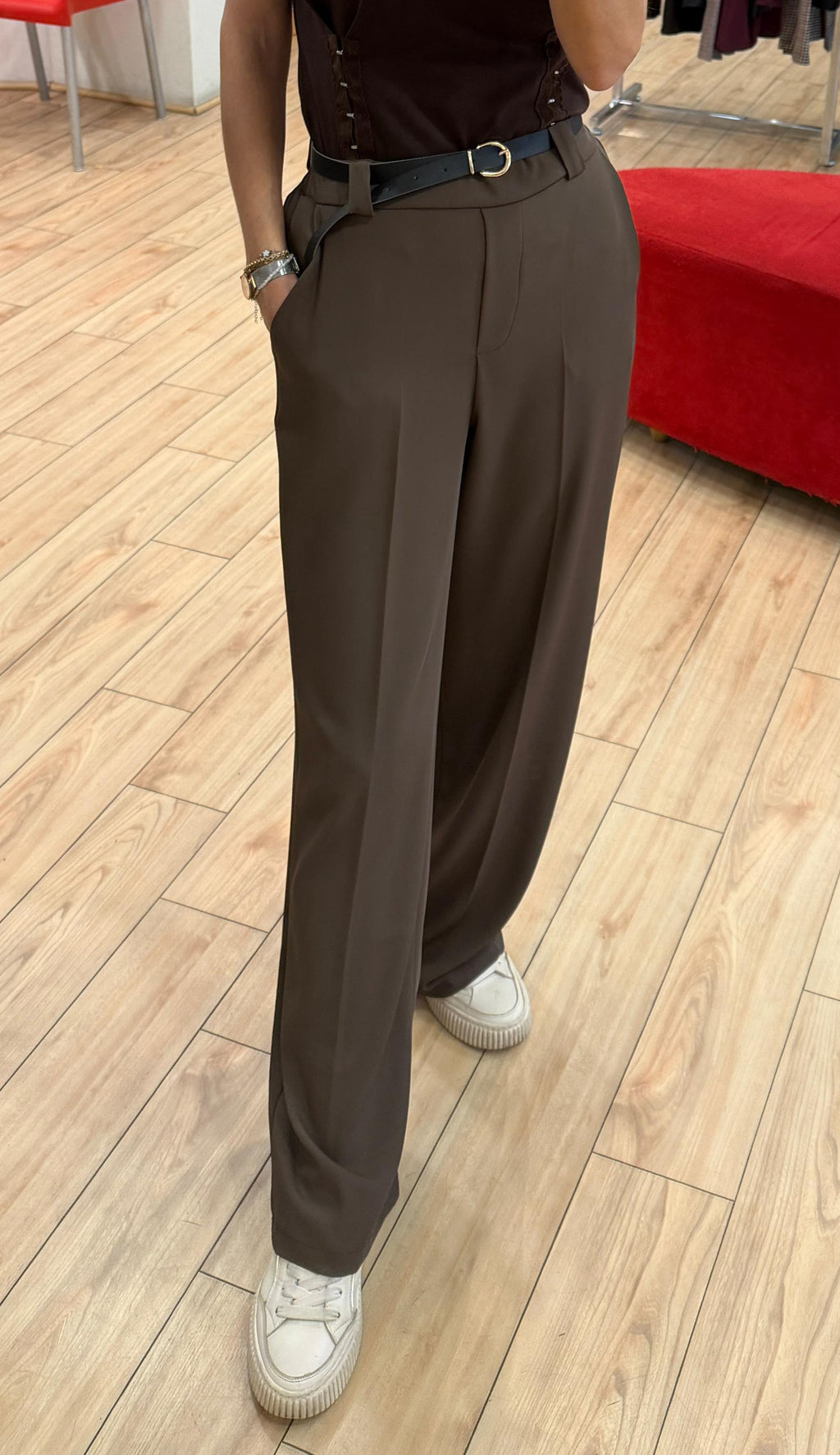 Susy mix pantalone palazzo con cintura T2225U136U70 MORO