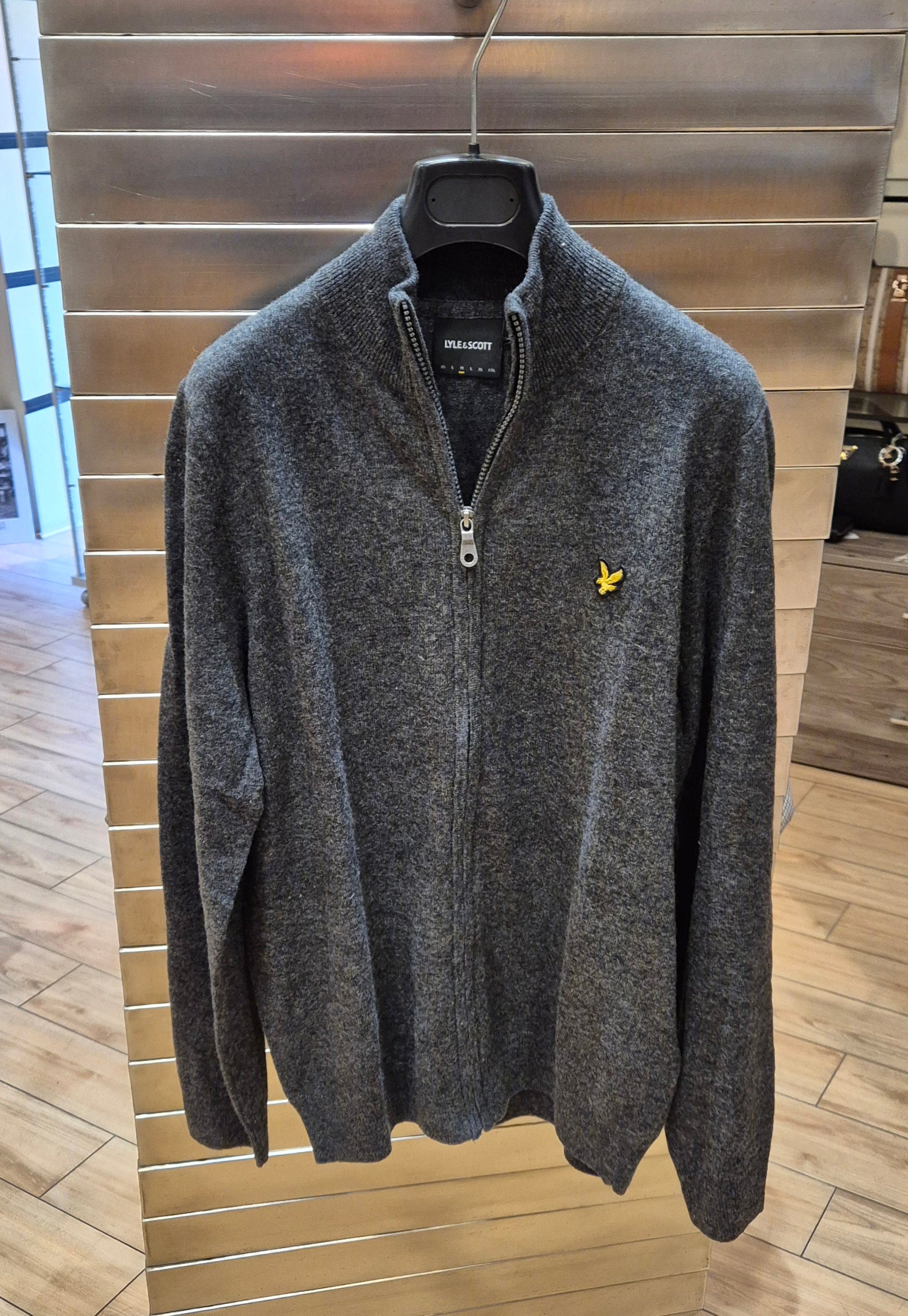 Lyle & Scott maglia aperta zip lambswool grigio antracite KN2102VC398