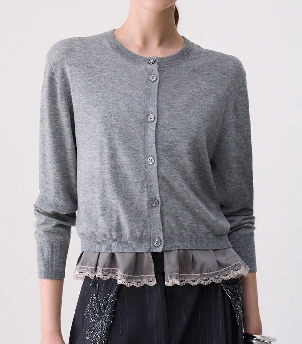 Liu jo cardigan mistolana con profili lingerie WF6034MA16R GRIGIO