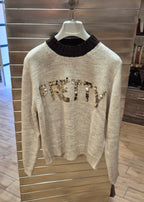 Susy mix maglia con paillettes "pretty" beige mistolana e alpaca 5WM26591U80