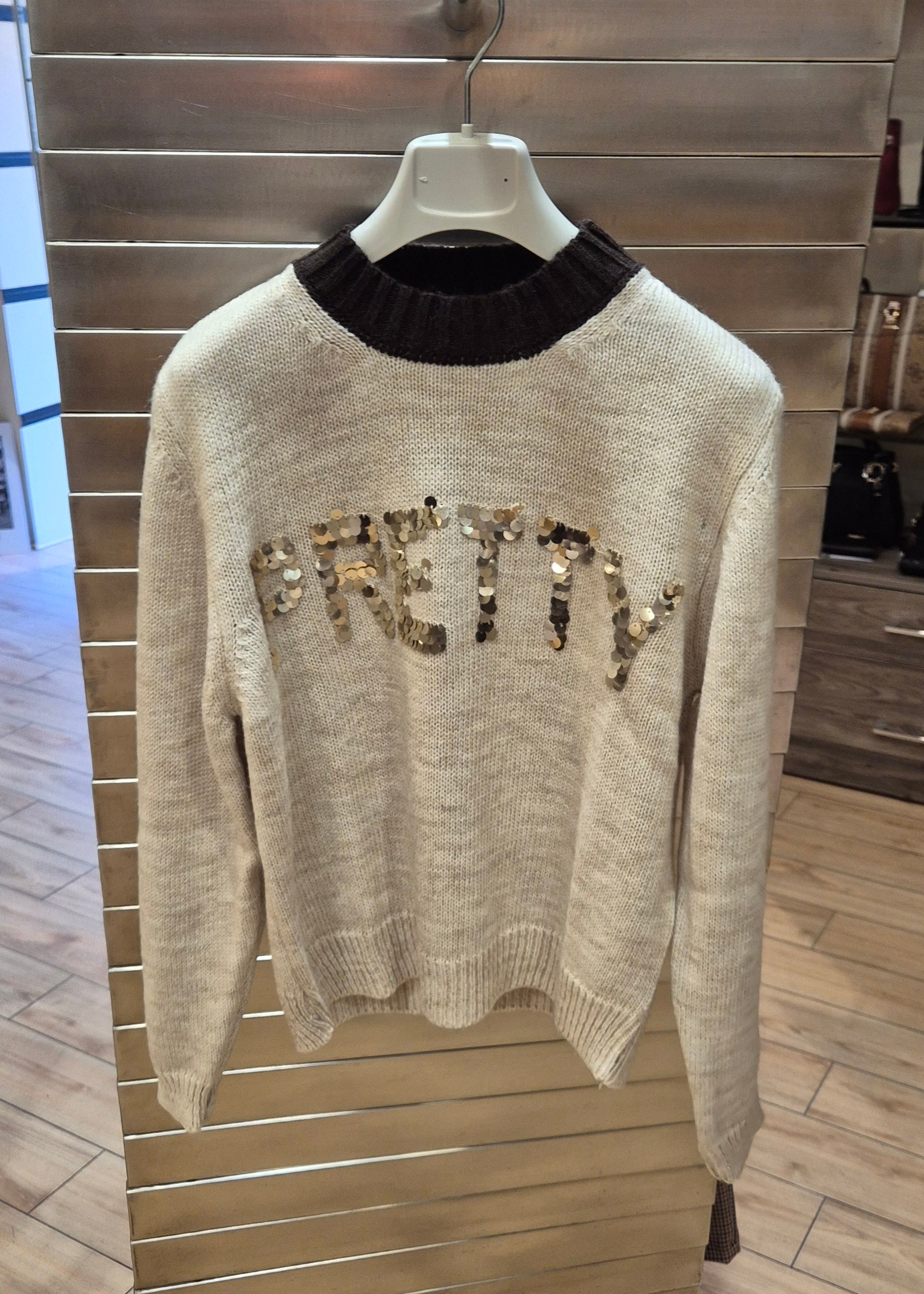 Susy mix maglia con paillettes "pretty" beige mistolana e alpaca 5WM26591U80