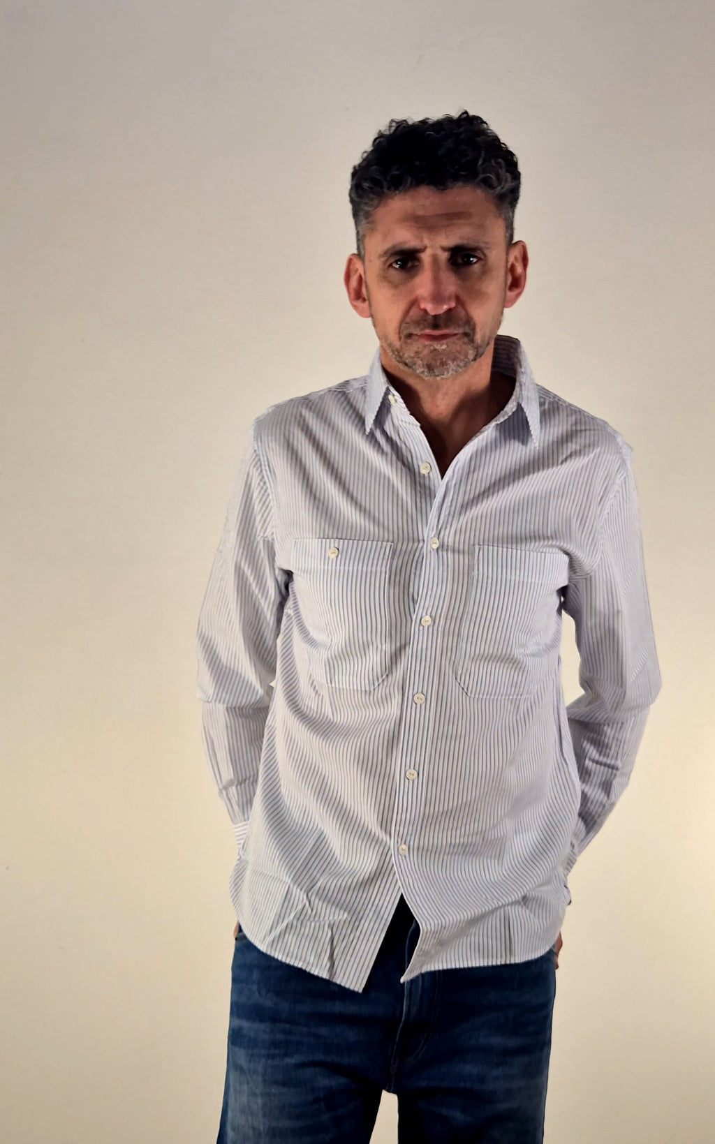 Replay camicia M4138A rigata bianco/celeste