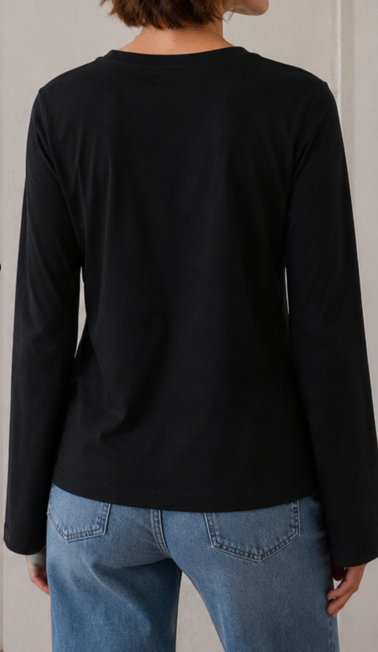 Liu jo t-shirt manica lunga cotone basic logo piccolo strass WF6451 nero