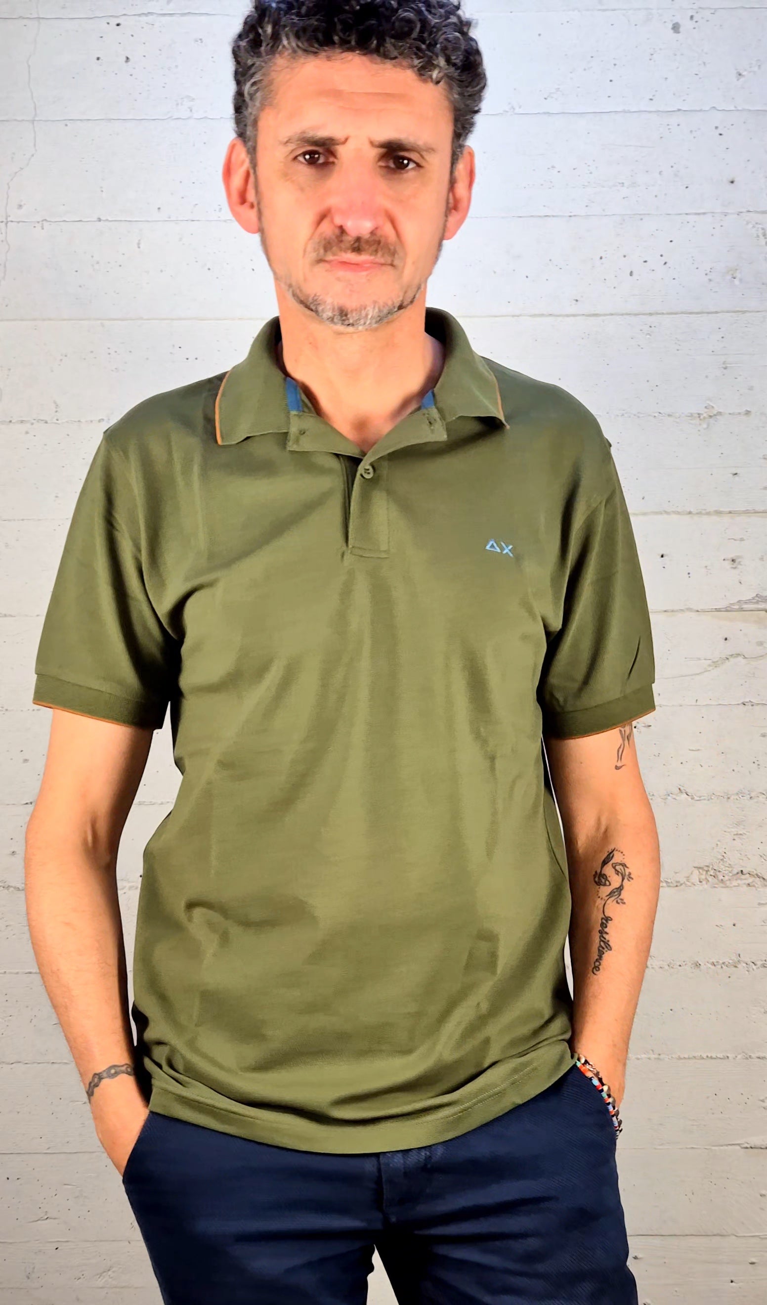 Sun 68 polo small stripe cotone stretch A3611137 verde