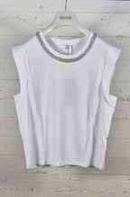 Fracomina t-shirt smanicata bianca con castoni ST3047J4180 278