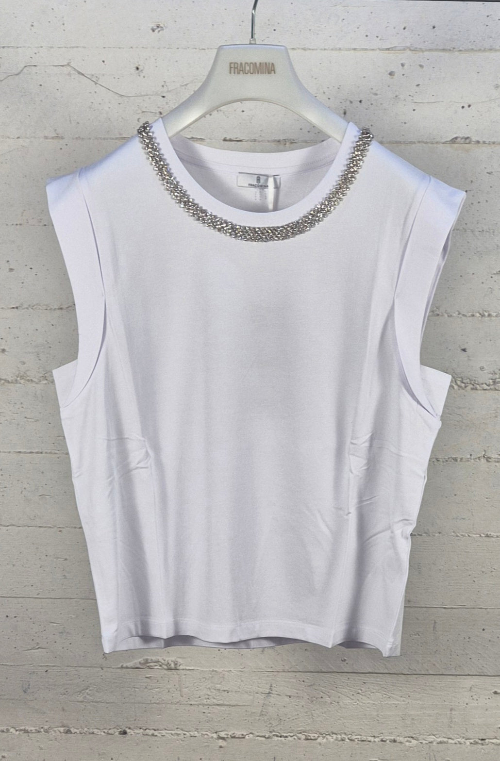 Fracomina t-shirt smanicata bianca con castoni ST3047J4180 278