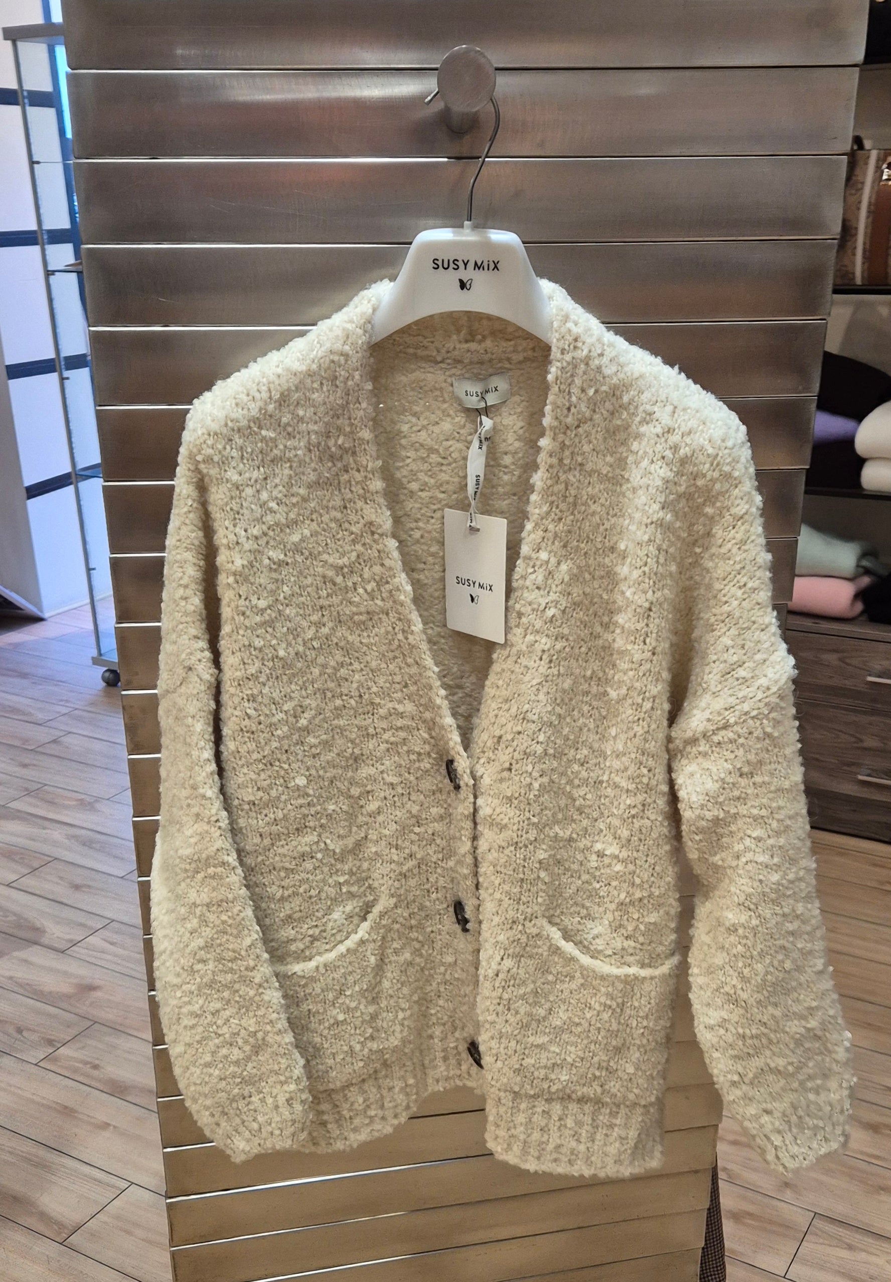 Susy mix cardigan bouclè mistolana e alpaca WK32848 crema