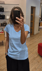 Susy Mix t-shirt manica corta scollo v in cotone celeste