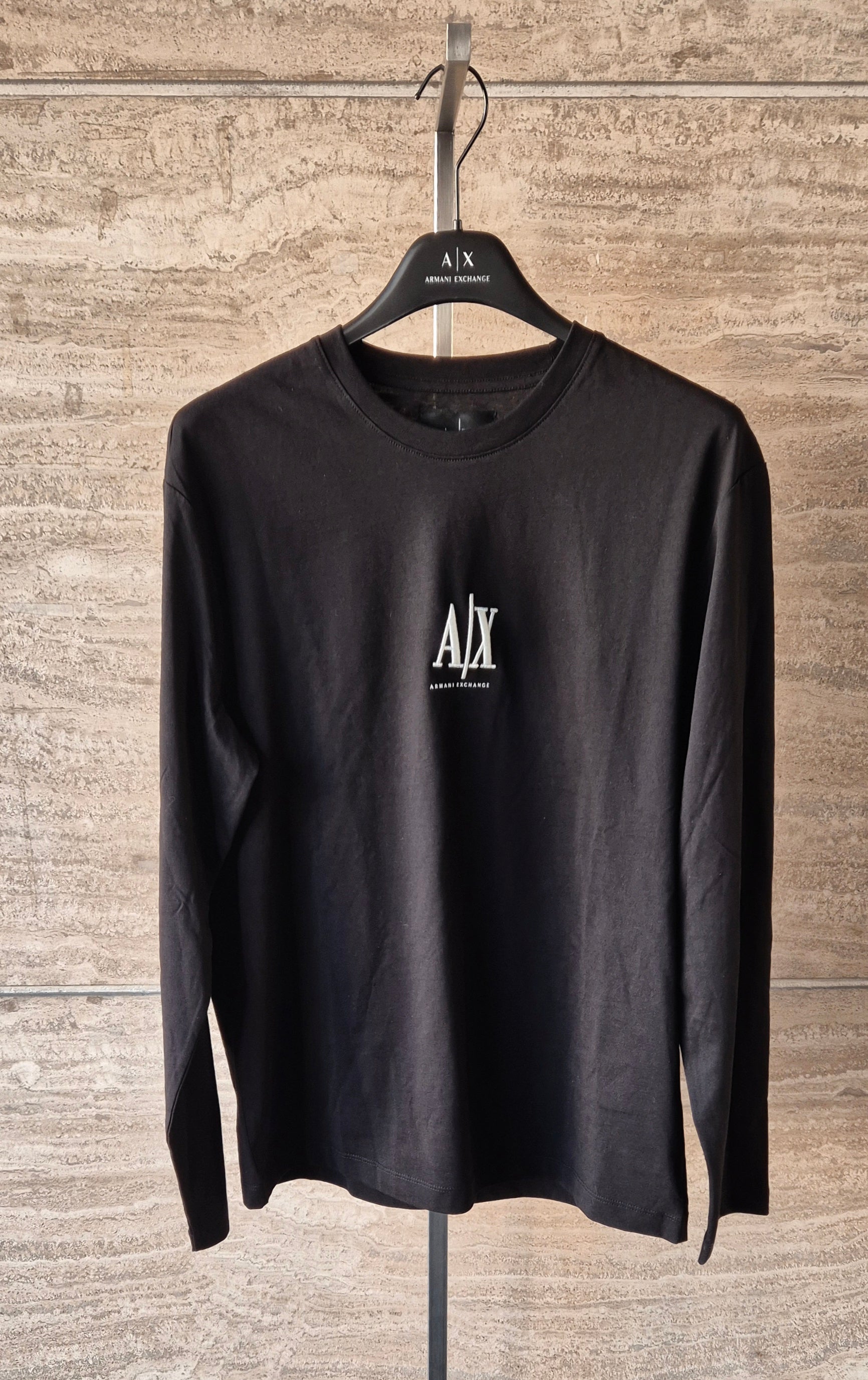 Armani ax t-shirt cotone manica lunga nera con logo XM000364F12308UC001