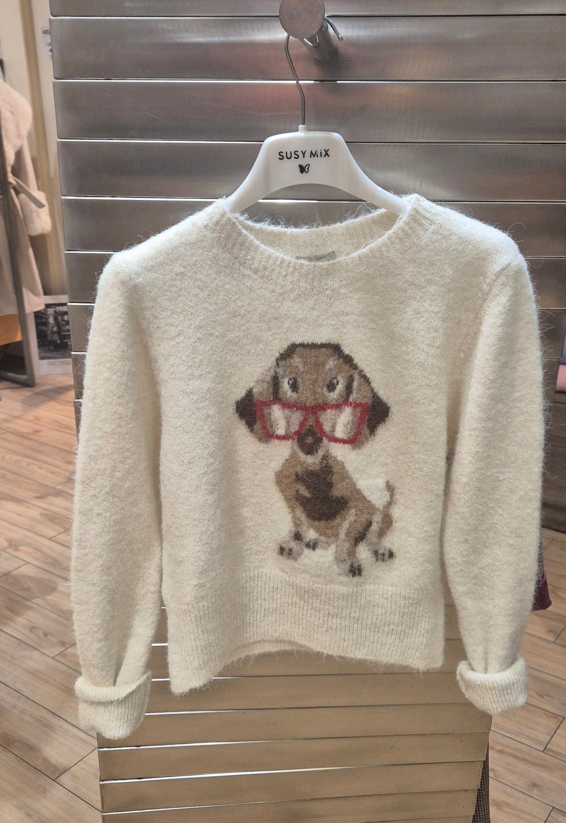 Susy mix maglia con cane panna 25906U58 mistolana e mohair