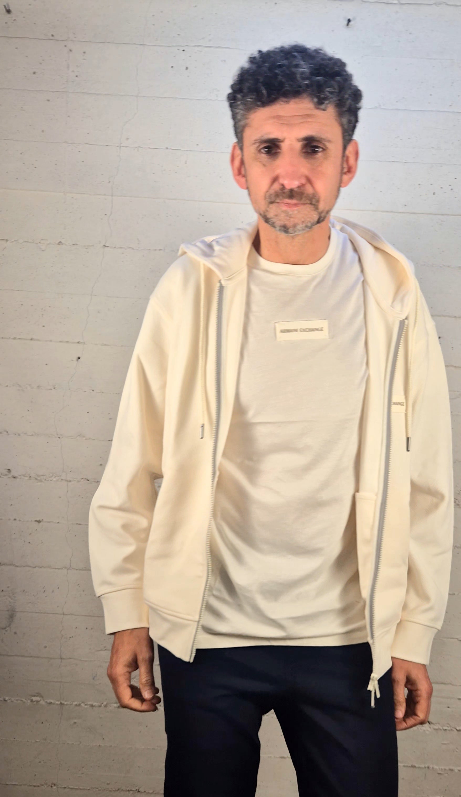 Armani ax felpa cappuccio zip crema XM002352AF21869U107