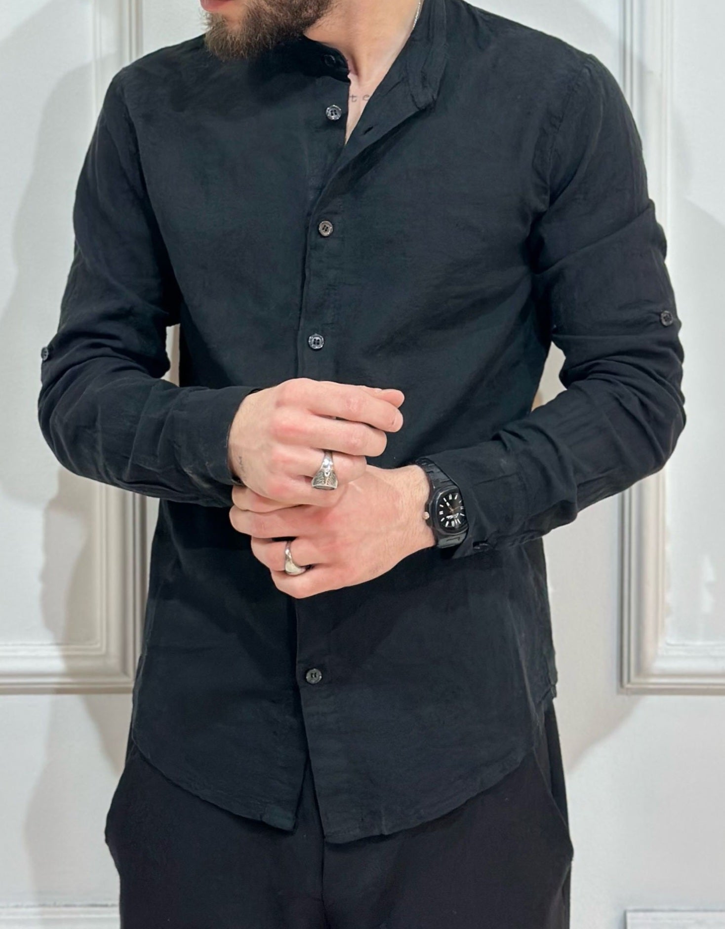 Adon camicia coreana 100% lino nero