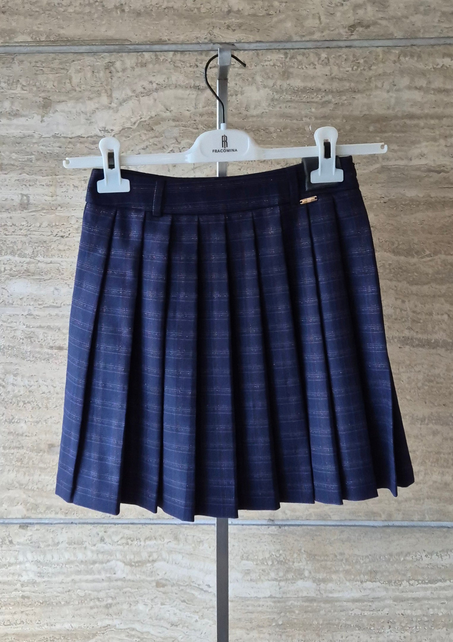 Fracomina mini gonna a pieghe quadro lurex blu WG1001W56195064