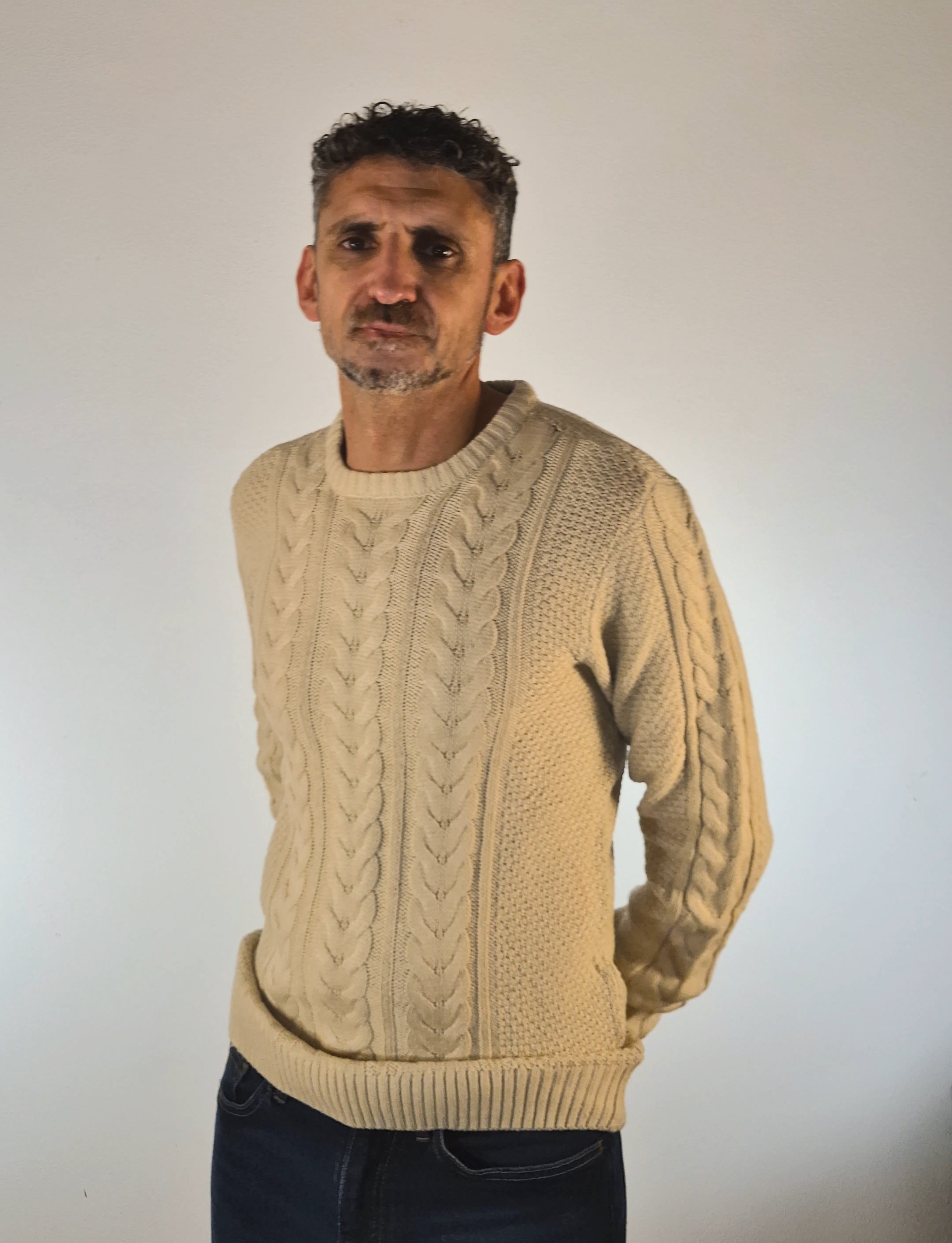 Blend maglia girocollo con treccie in mistocotone 20718442141107 beige