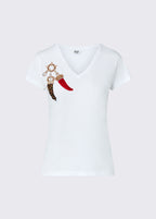 Liu jo t-shirt scollo v con applicazioni WF6447JS923 bianco