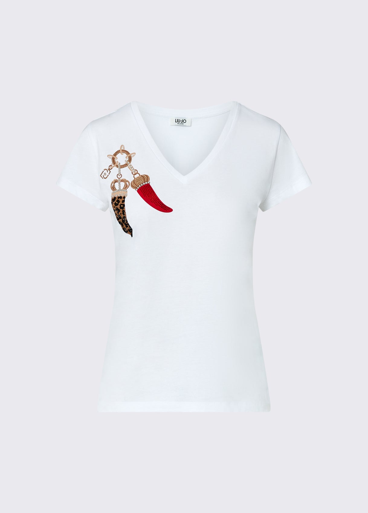 Liu jo t-shirt scollo v con applicazioni WF6447JS923 bianco
