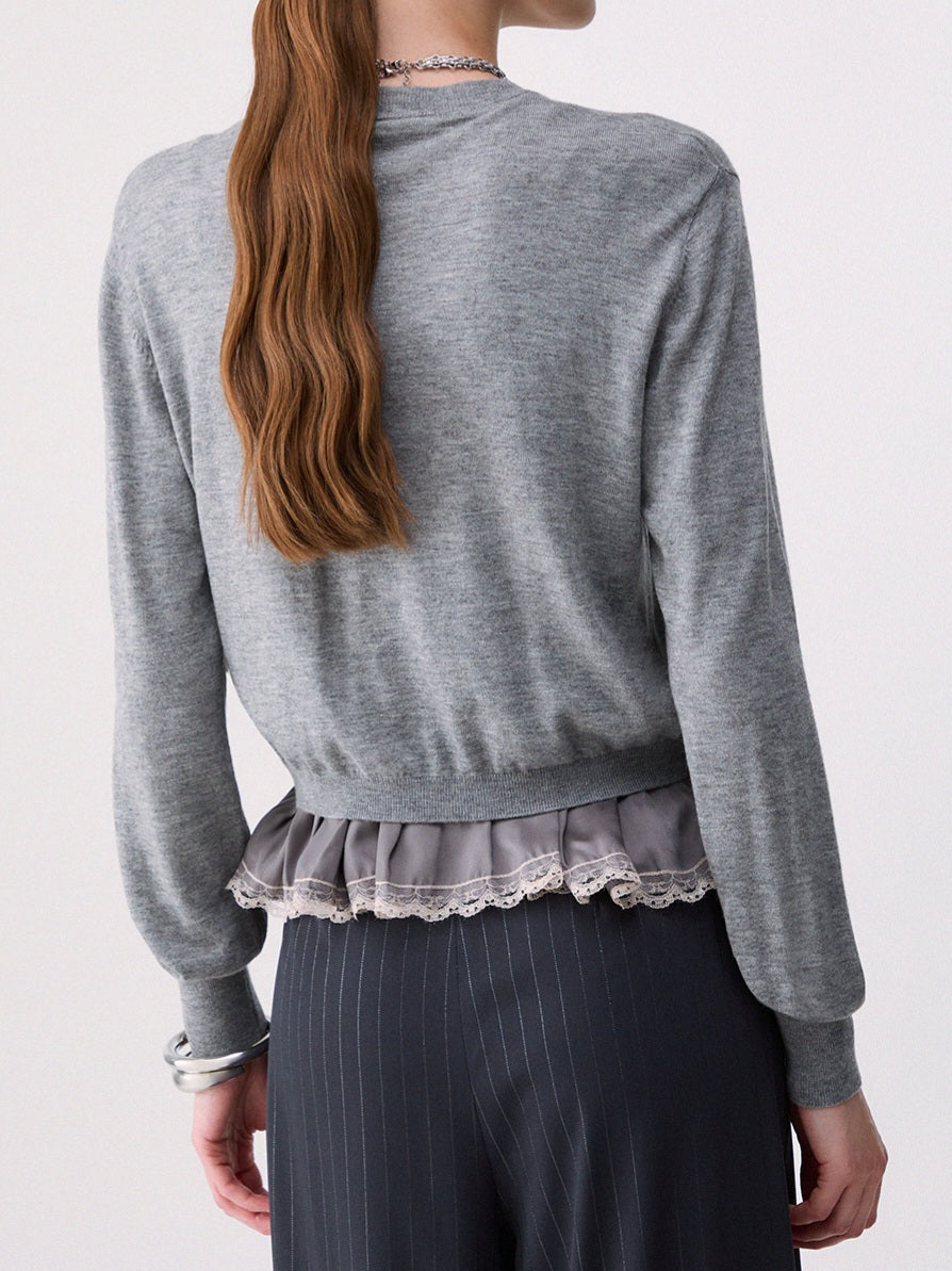 Liu jo cardigan mistolana con profili lingerie WF6034MA16R GRIGIO