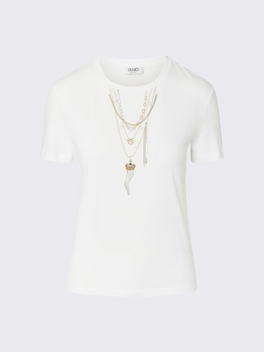 Liu jo t-shirt slim fit con catene WF6079JS923 bianco