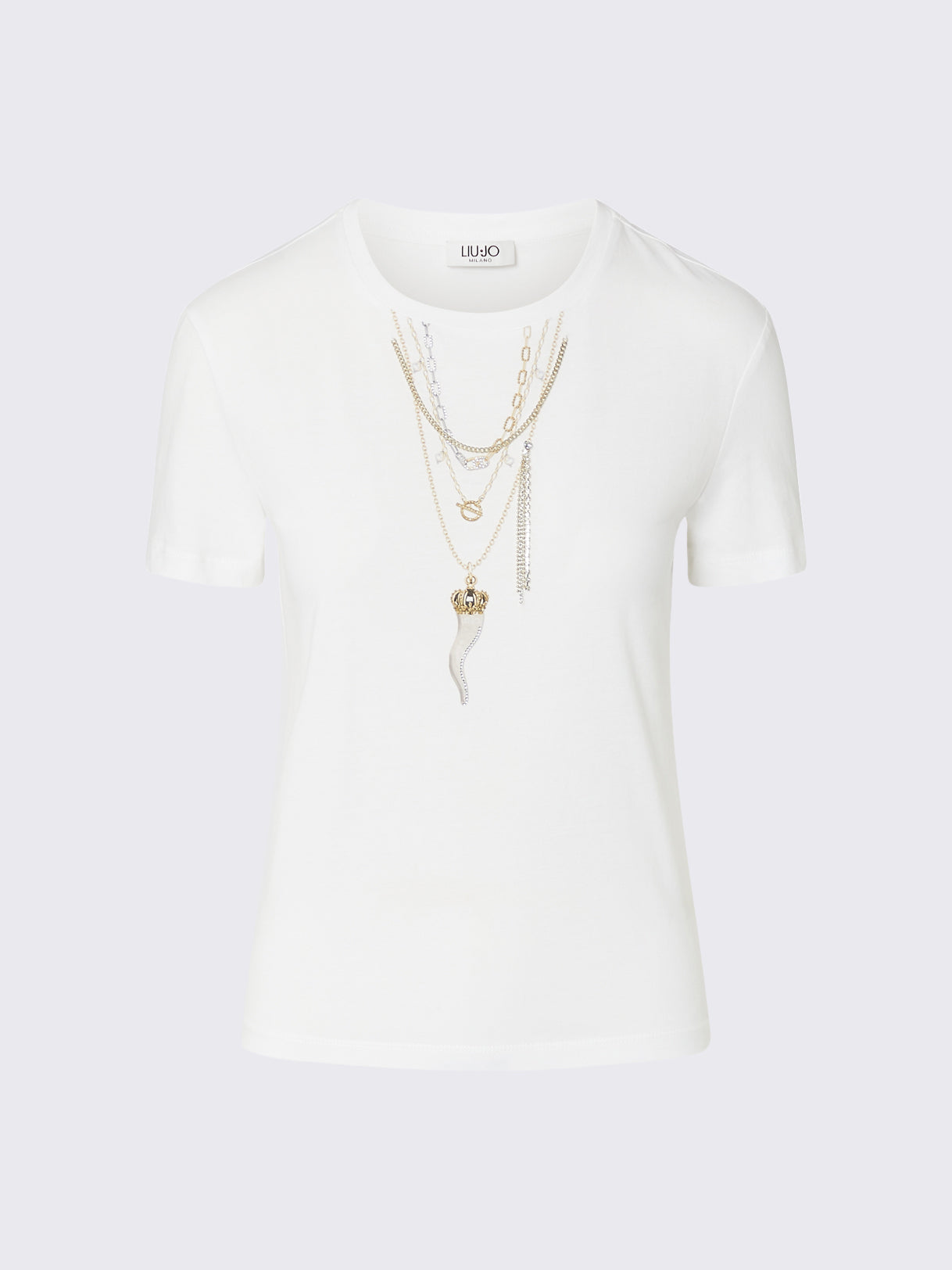 Liu jo t-shirt slim fit con catene WF6079JS923 bianco