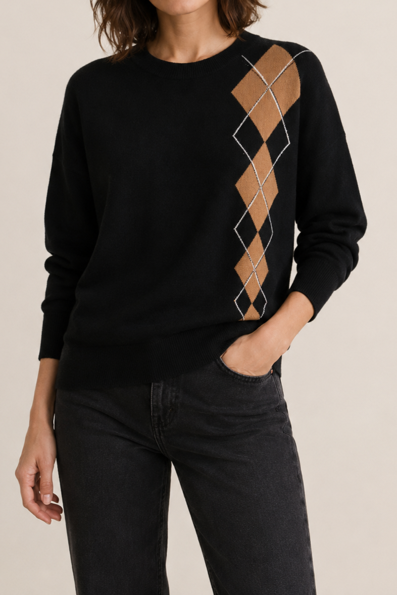 Liu jo maglia mistolana con intarsio ballantyne nero WF6231MA16R