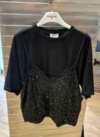 Susy mix t-shirt con top paillettes nero S0071U75