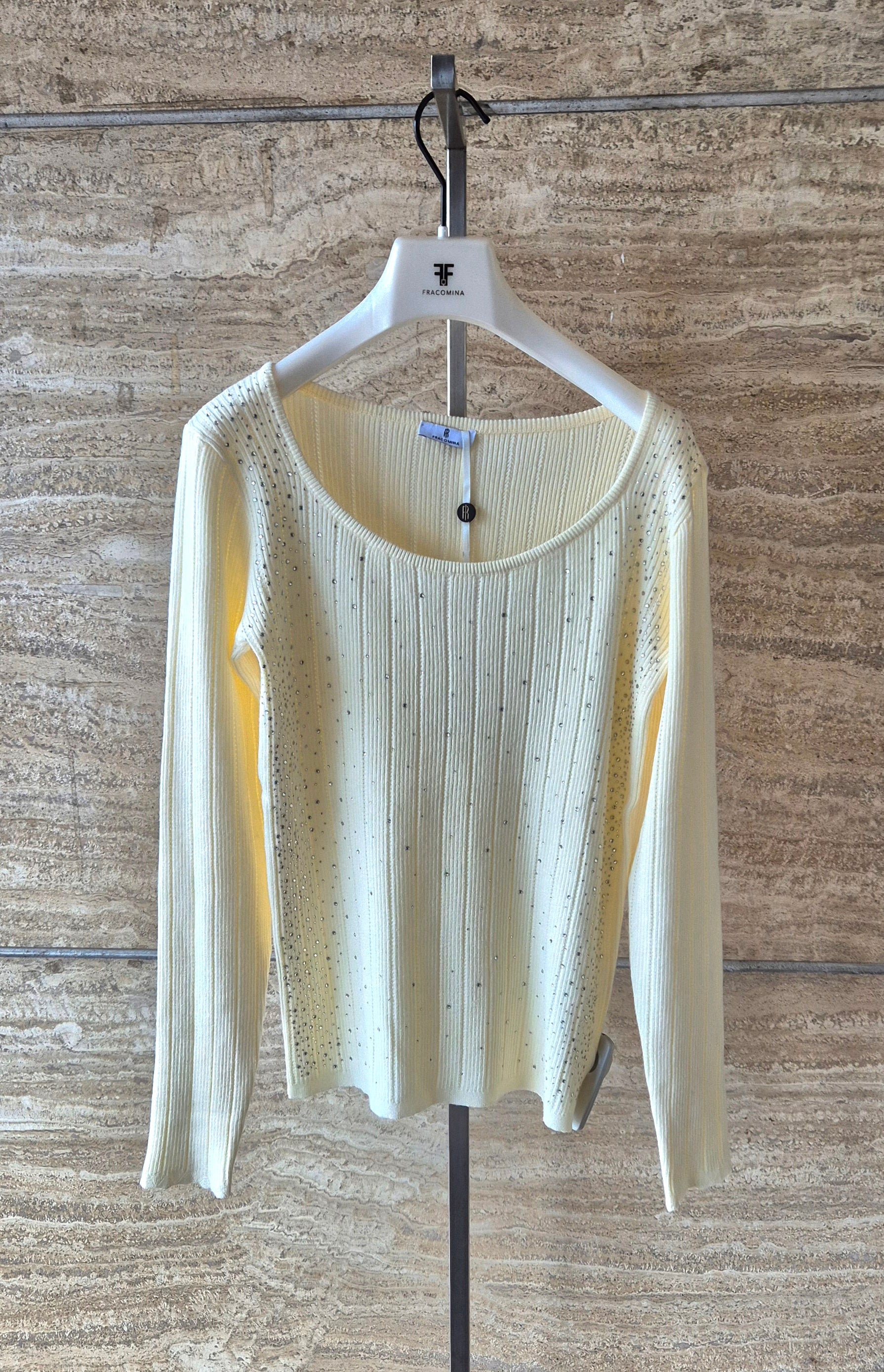 Fracomina maglia scollo Madonna con brillantini panna WT7029K50401508