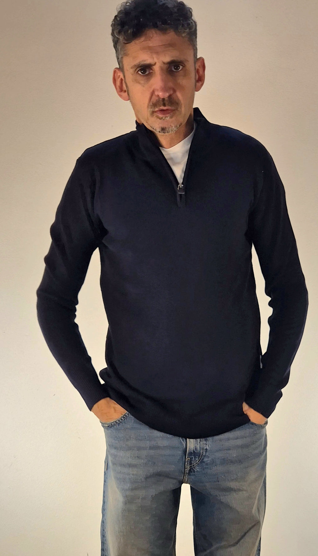 Seinse maglia a coste con collo mezza zip MI3138 blu