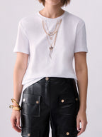 Liu jo t-shirt slim fit con catene WF6079JS923 bianco