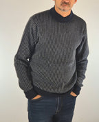 Blend maglia girocollo in mistolana blu a coste 207203351940111