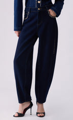 Liu jo jeans vita alta con strass Barrel denim dark UF6232D0347