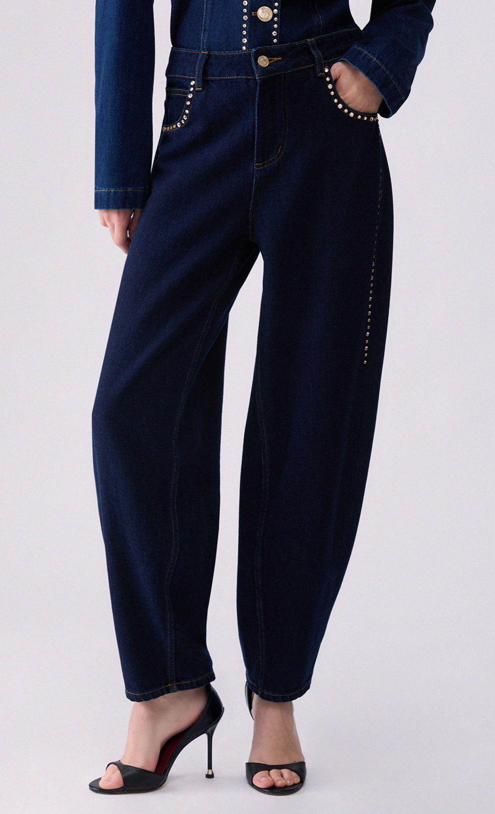 Liu jo jeans vita alta con strass Barrel denim dark UF6232D0347