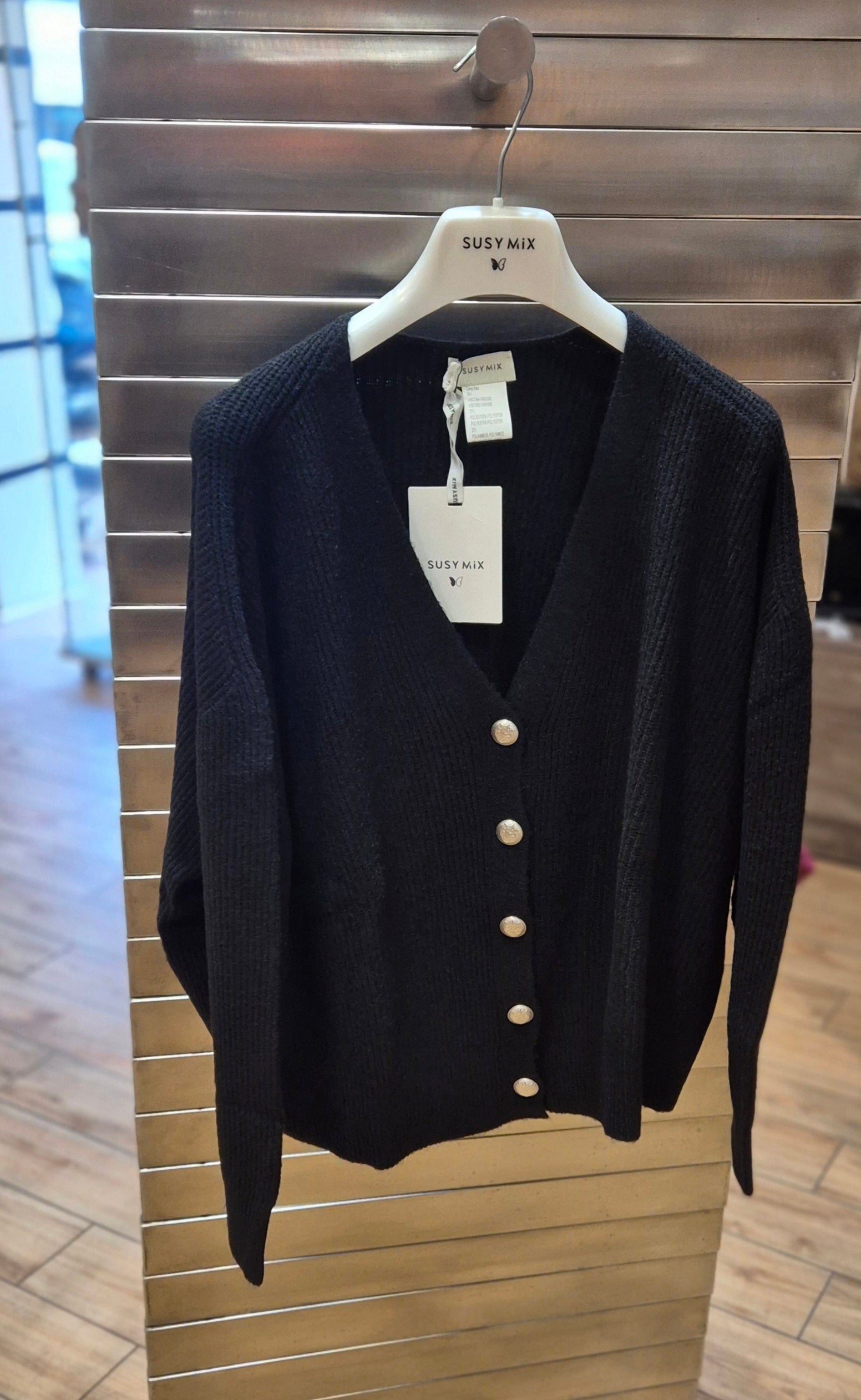 Susy mix cardigan over con bottoni mistoviscosa 78087 nero