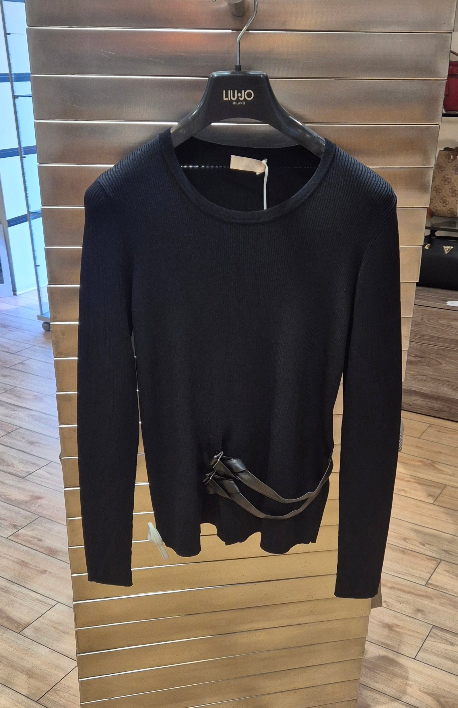 Liu Jo maglia a costina con fibbie MF5042MS55 22222 NERO