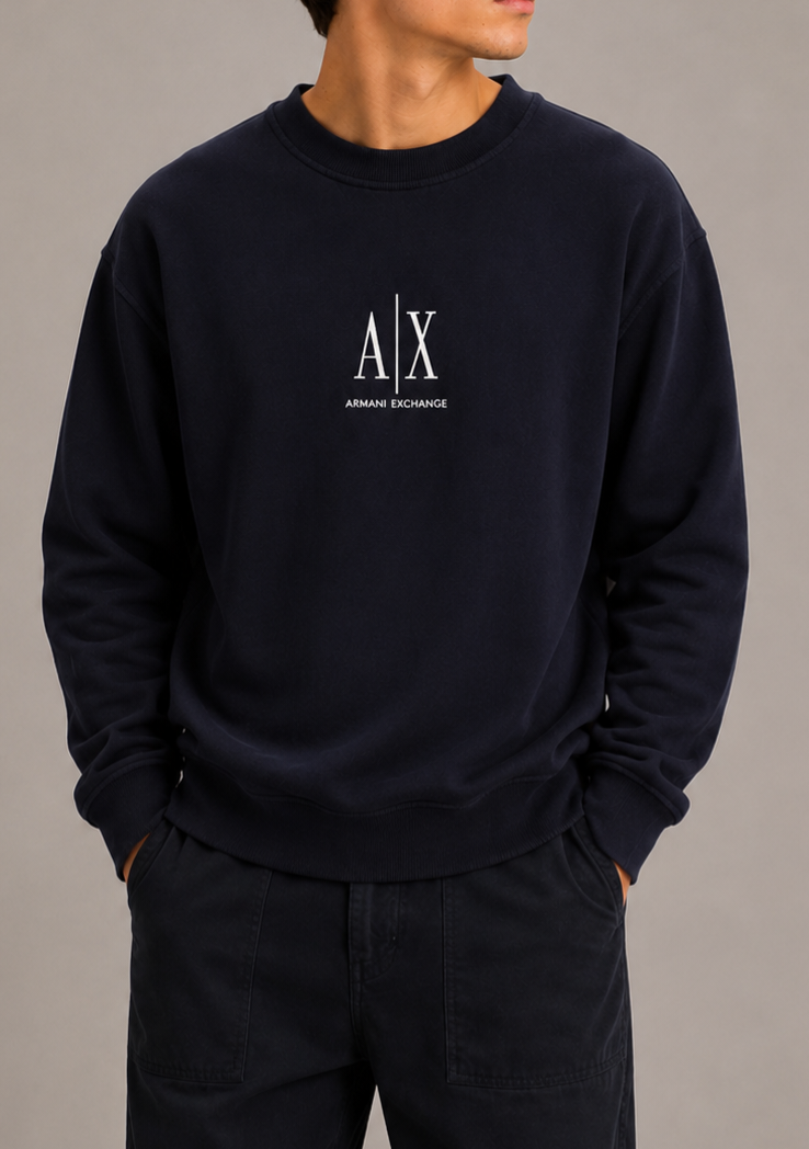 Armani exchange felpa girocollo basic in policotone XM000368AF10818UB101 blu