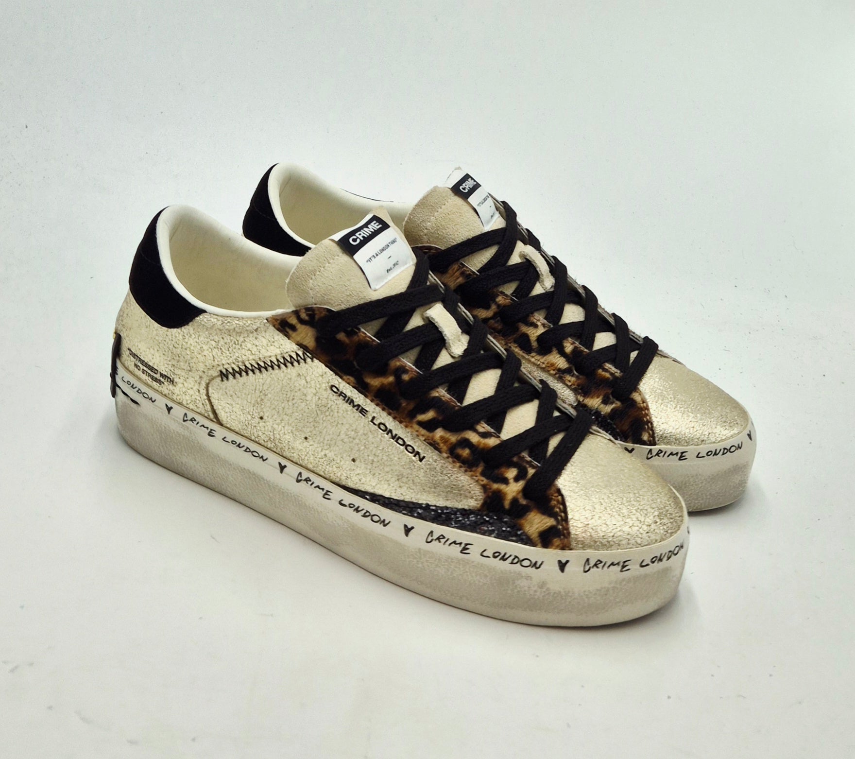 Crime sneakers pelle distressed platform 25071AA826 laminato oro