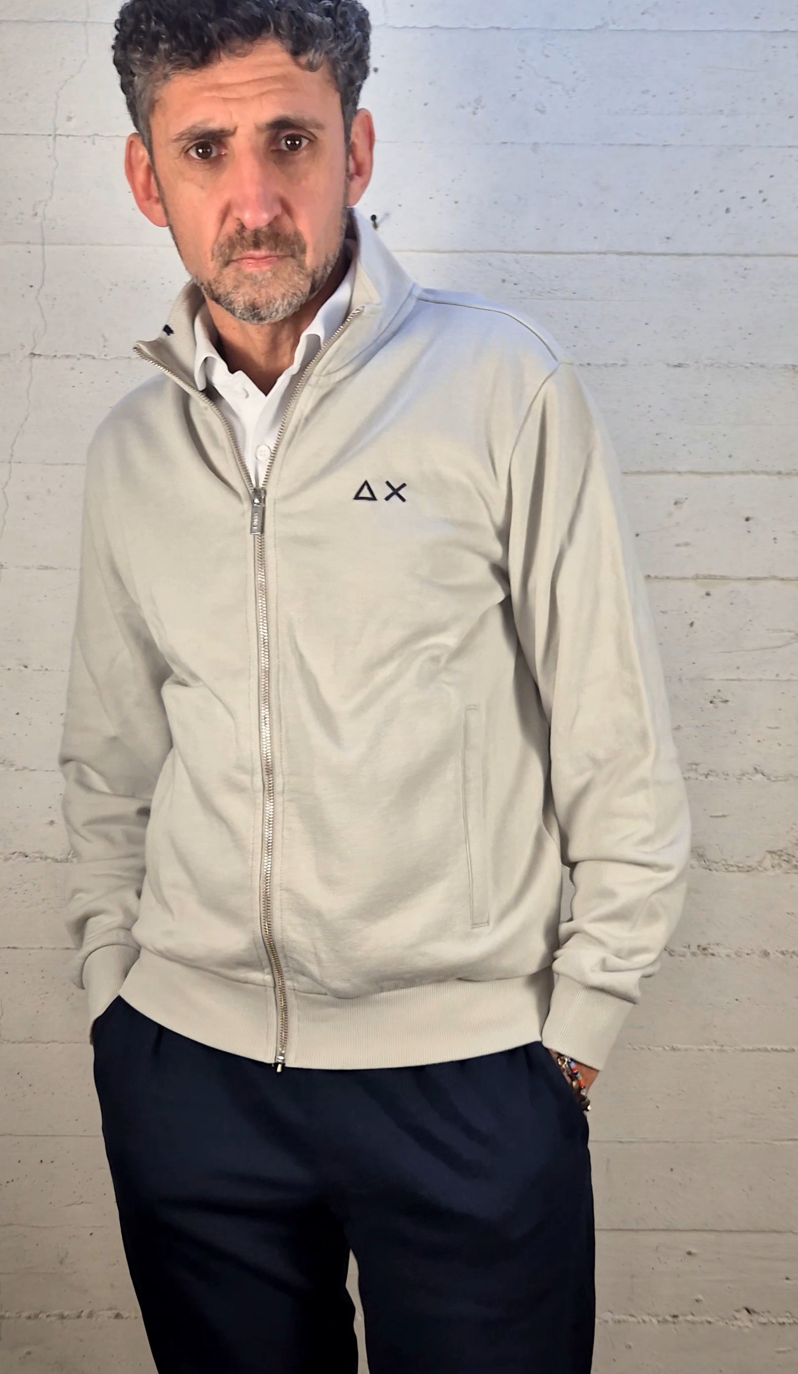 Sun 68 felpa aperta con zip F3610206 grigio chiaro cotone garzato