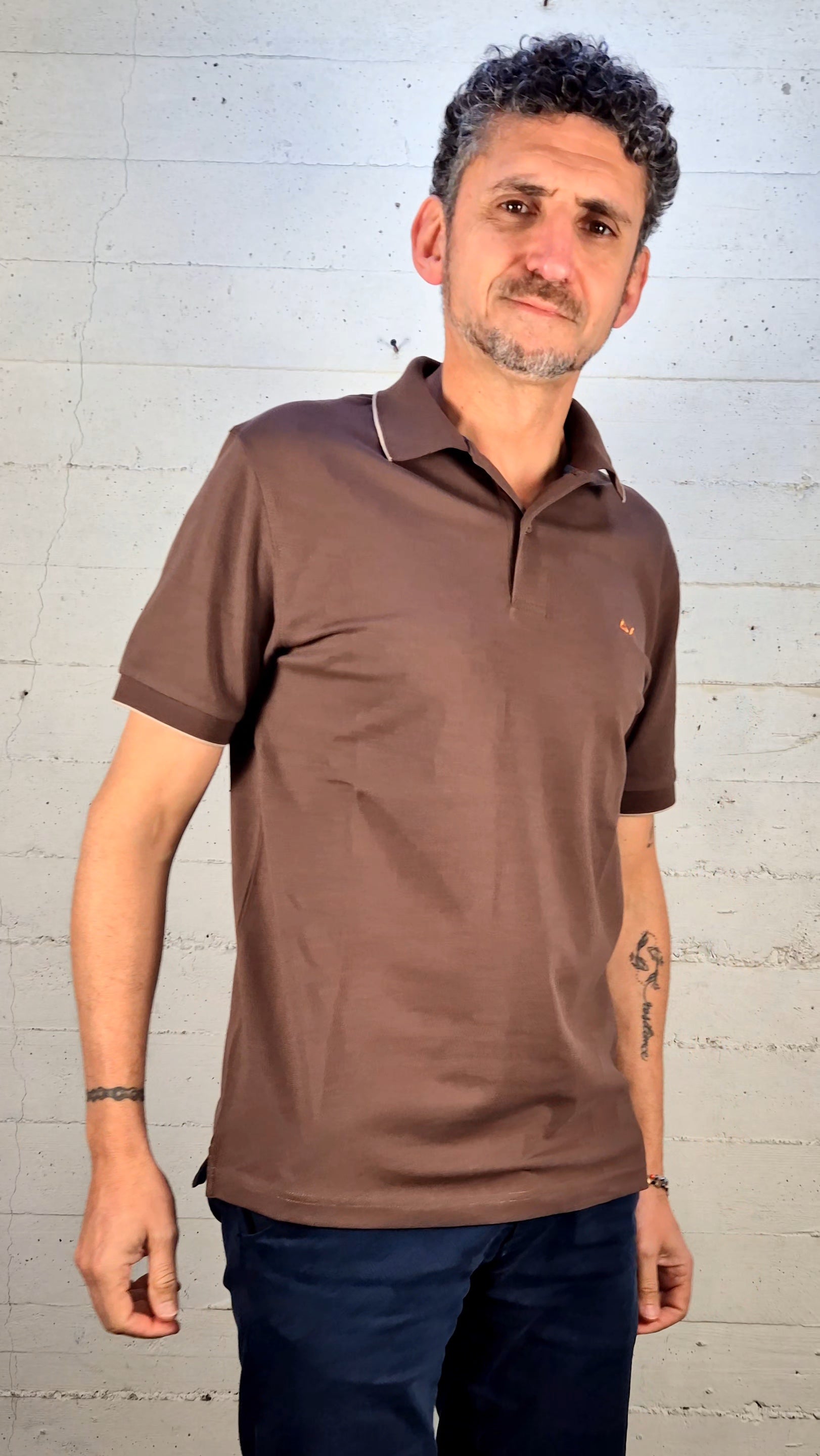 Sun 68 polo small stripe cotone stretch A3611108 marrone