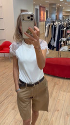 Susy Mix t-shirt cotone maniche pizzo 12102U58 bianco