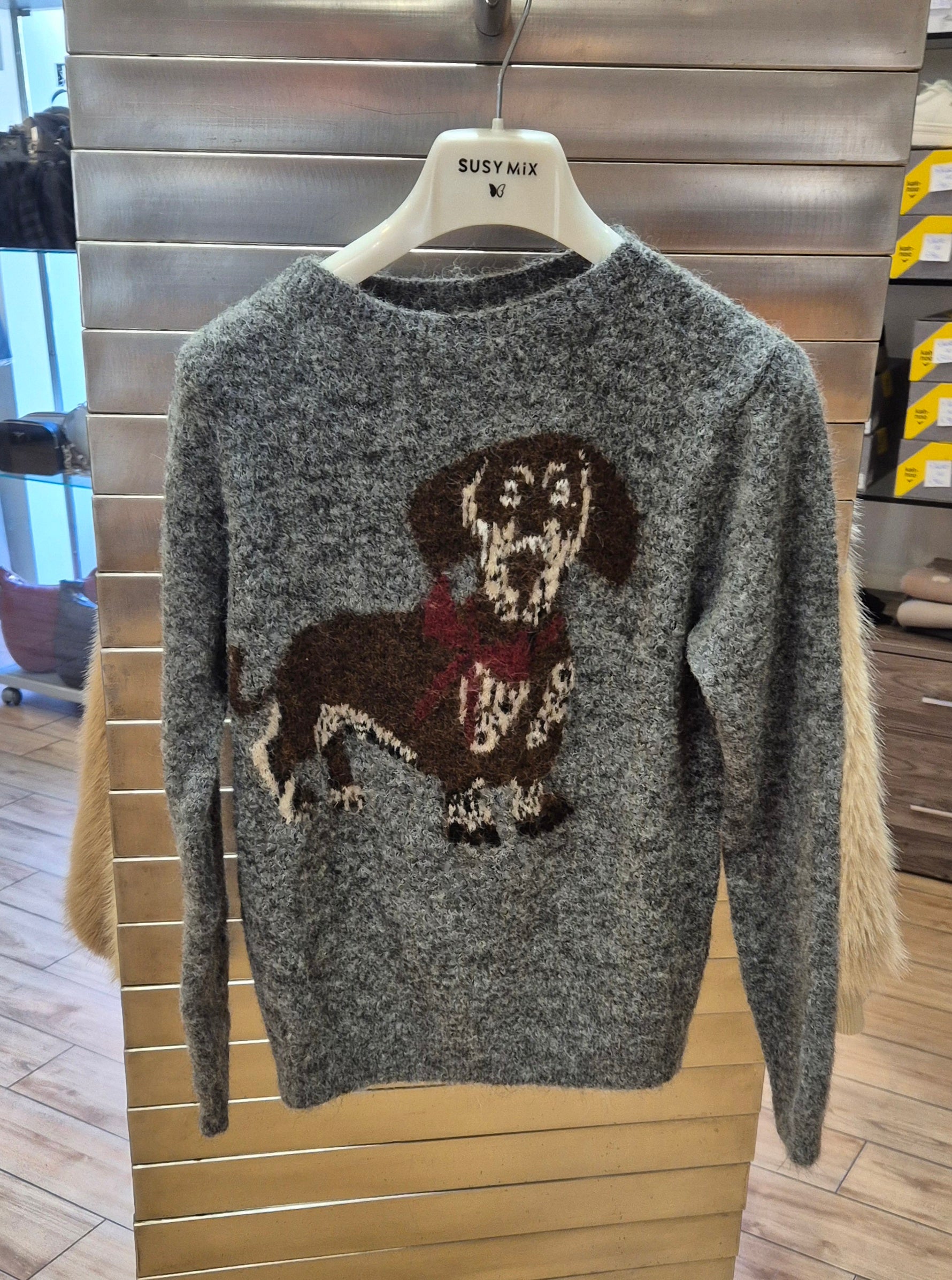 Susy mix maglia girocollo con bassotto 26066U46 grigio mistolana e mohair